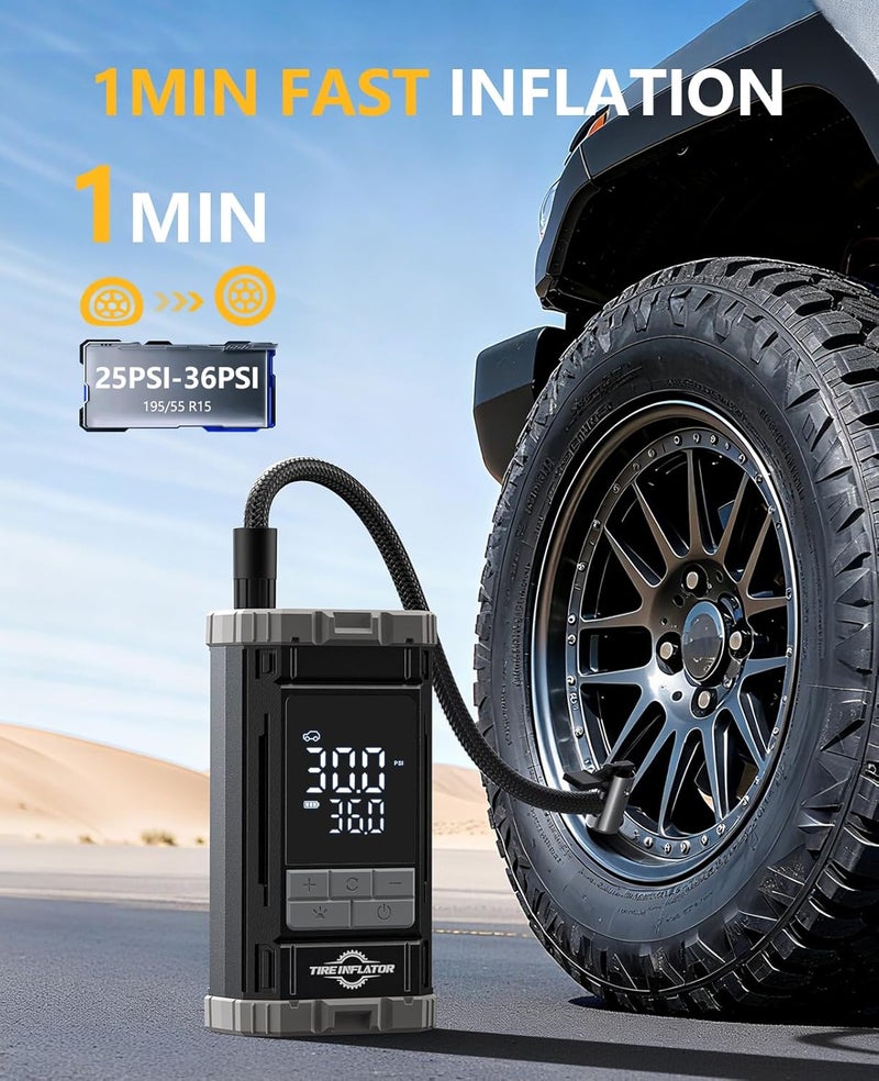Aneson ضاغط هواء محمول لتضخيم الإطارات، مضخة هواء سريعة 2X مع مقياس رقمي 150 PSI، إيقاف تلقائي لتضخيم الإطارات على جانب الطريق، العناية اليومية بالسيارات، الدراجات النارية، الدراجات، وكرة الرياضة، بدء بنقرة واحدة - Image 2